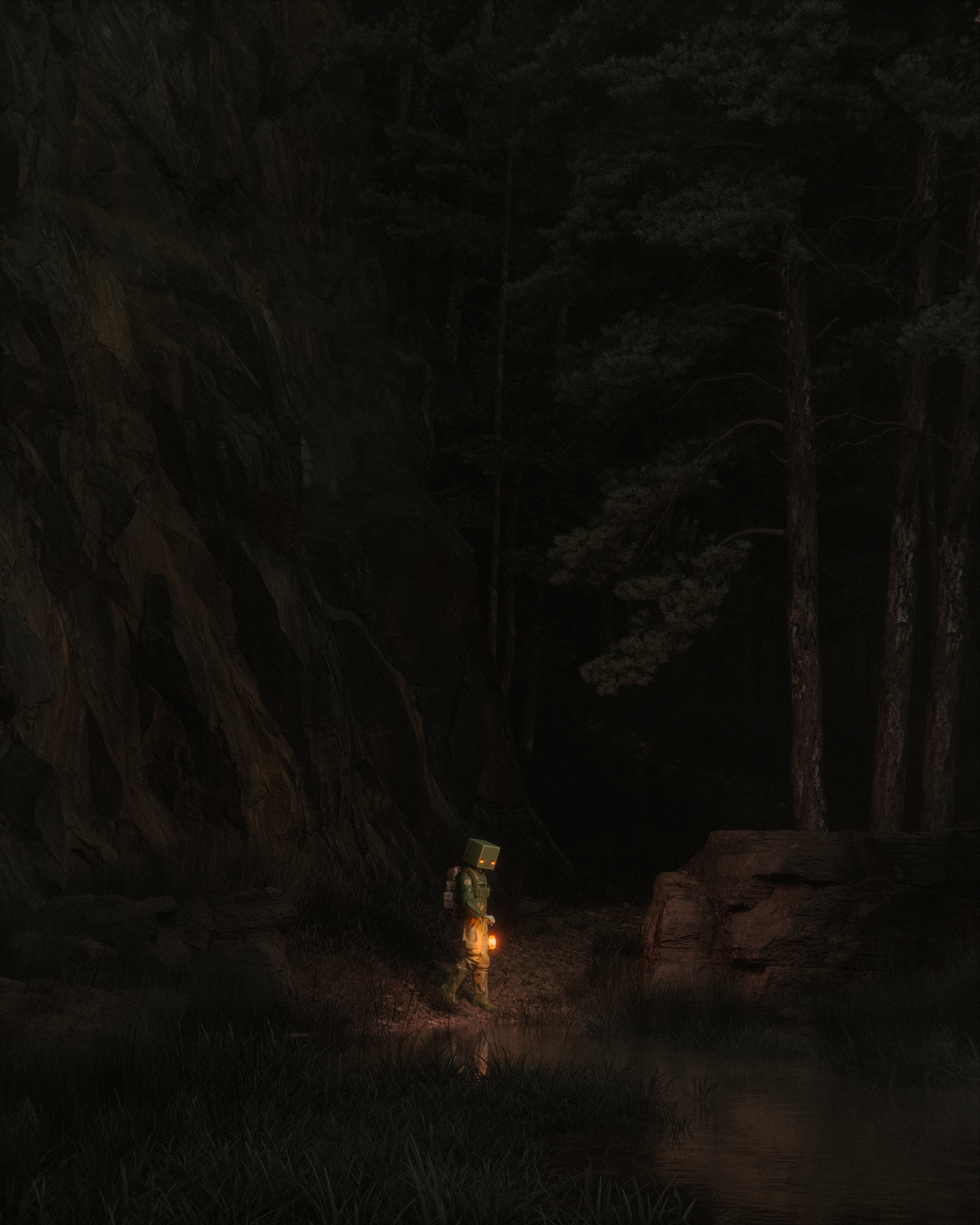 dark mood 3D Render Digital Art  art forest night Nature trees