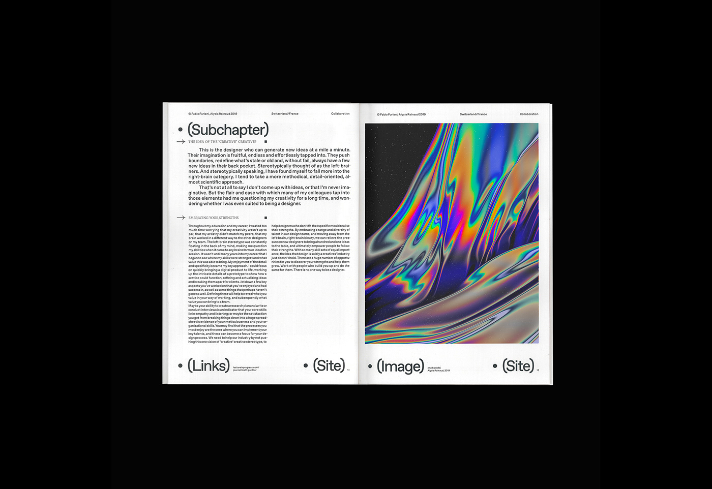 graphic design  print holographic abstract editorial typography   magazine book Layout gradient