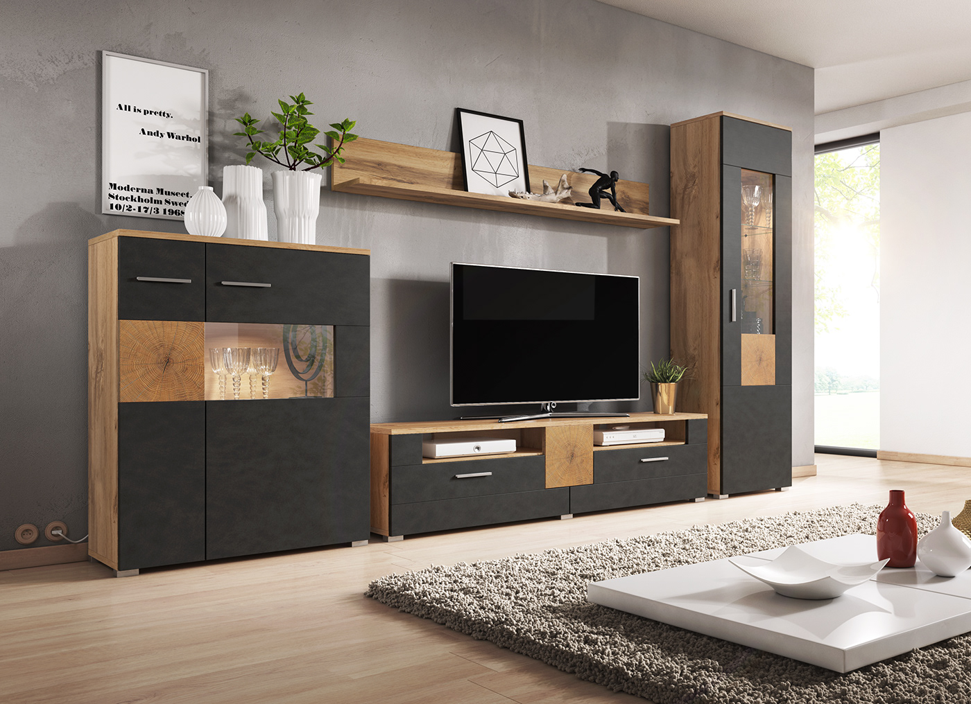 Wall Unit Furniture System 3D Render Photography  studio arrangement Interior modern beiga