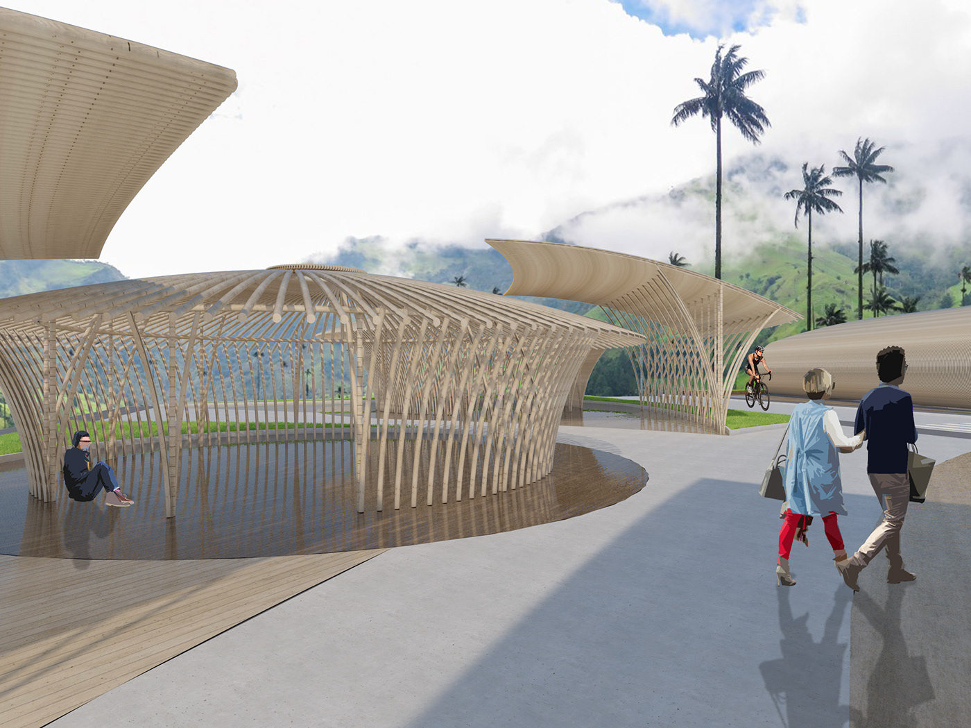 3D architecture arquitectura bamboo community prototype refugio shelter Urban Design visualization