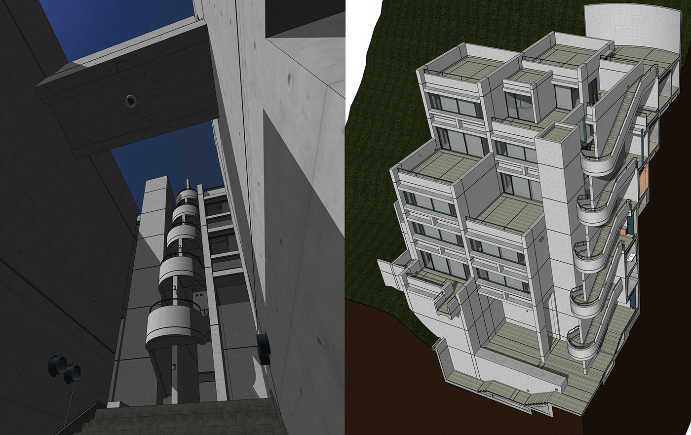 3D ando apartment architecture BIM japan residential revit rokko tadao