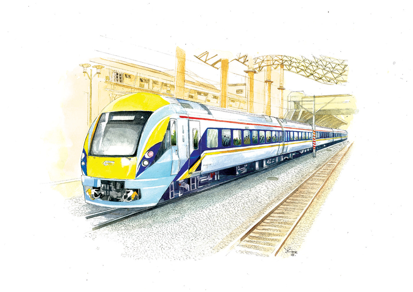 ILLUSTRATION  Keretaapi malaysia postcard tanah melayu train