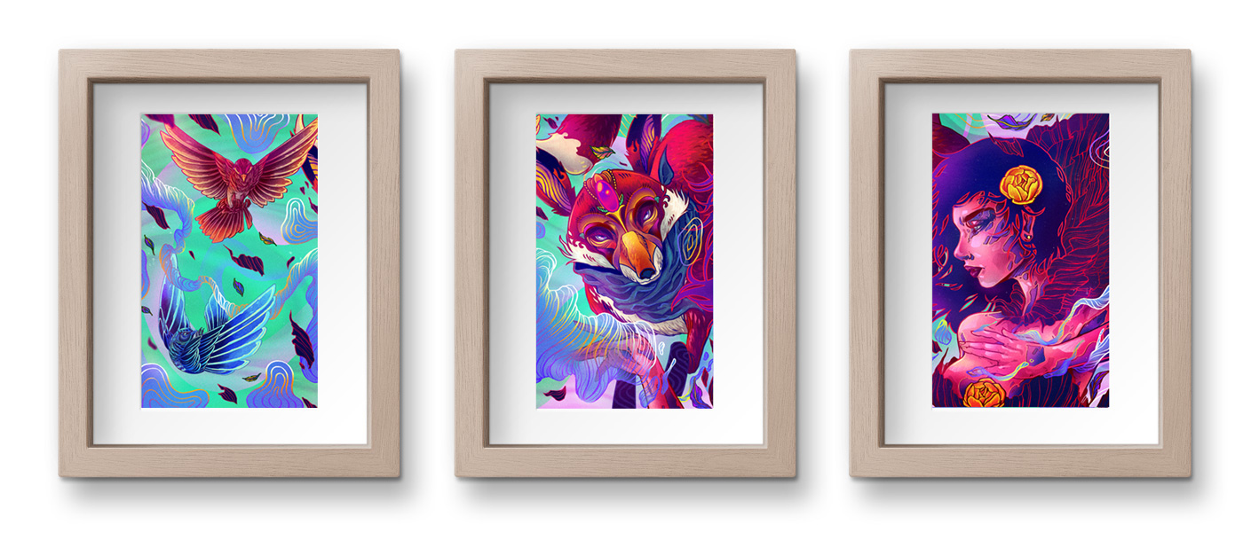 FOX Magic   birds Flowers poster Fly color