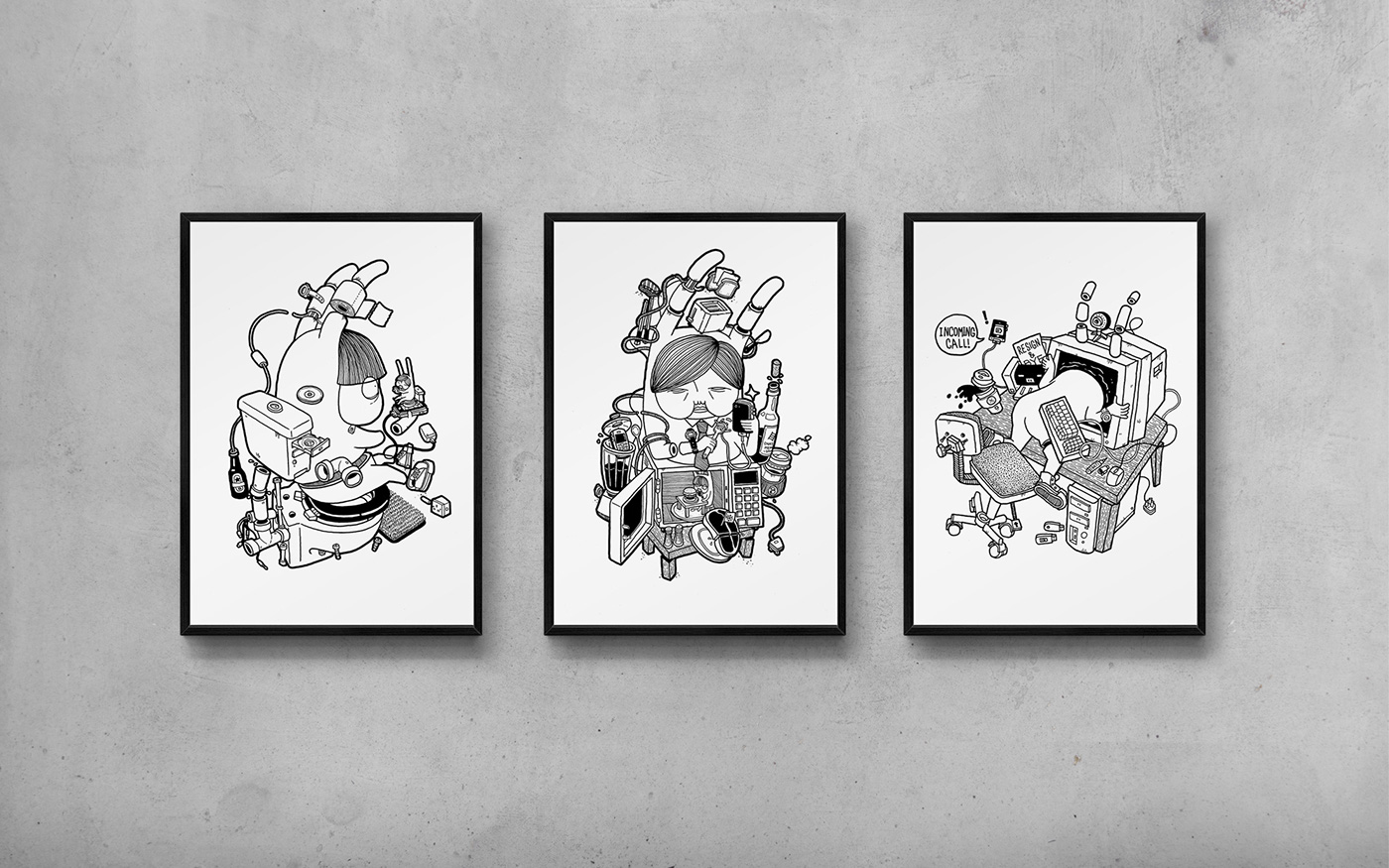 'illustration' b&w Black&white Bunnymen iphone microwave Computer brainrental hand drawn artist Illustrator