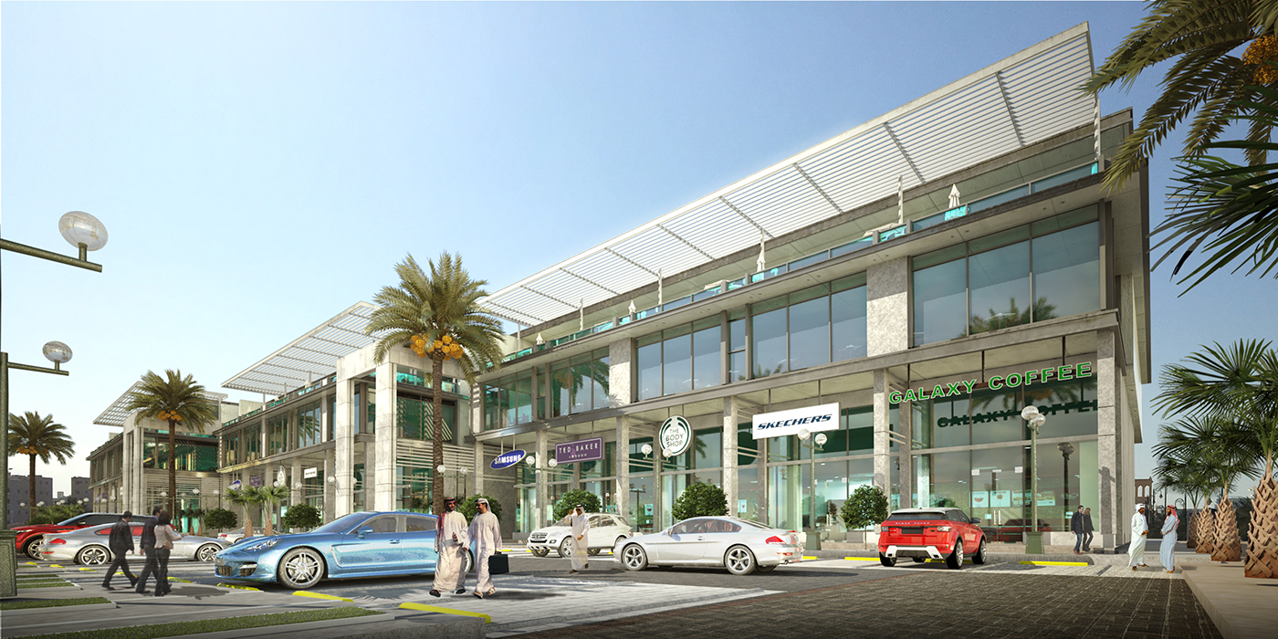 architecture Retail showrooms restaurants facade modern contemporary visualization KSA