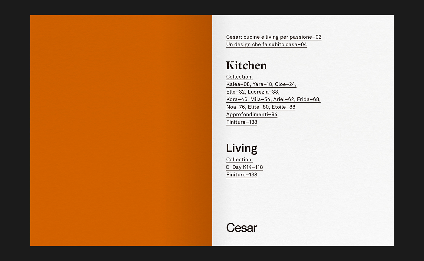 cesar living rooms catalog editorial design Italy finishes Food  InDesign kitchen