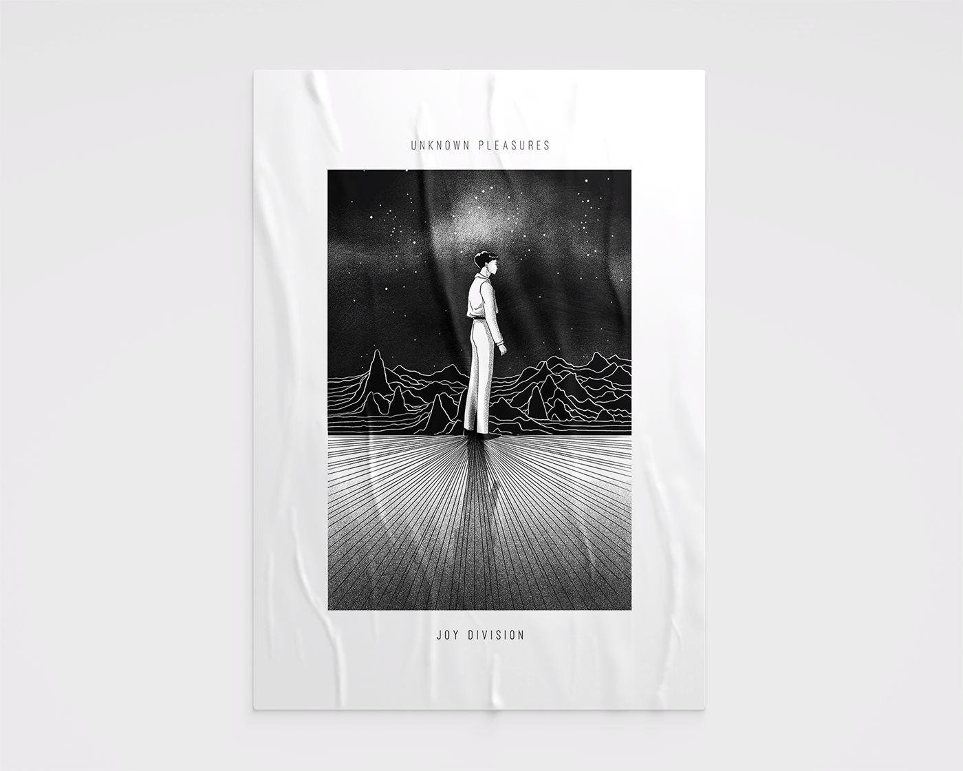 Ian Curtis ILLUSTRATION  joy division Post punk poster unknown pleasures band poster blackwork Factory Records
