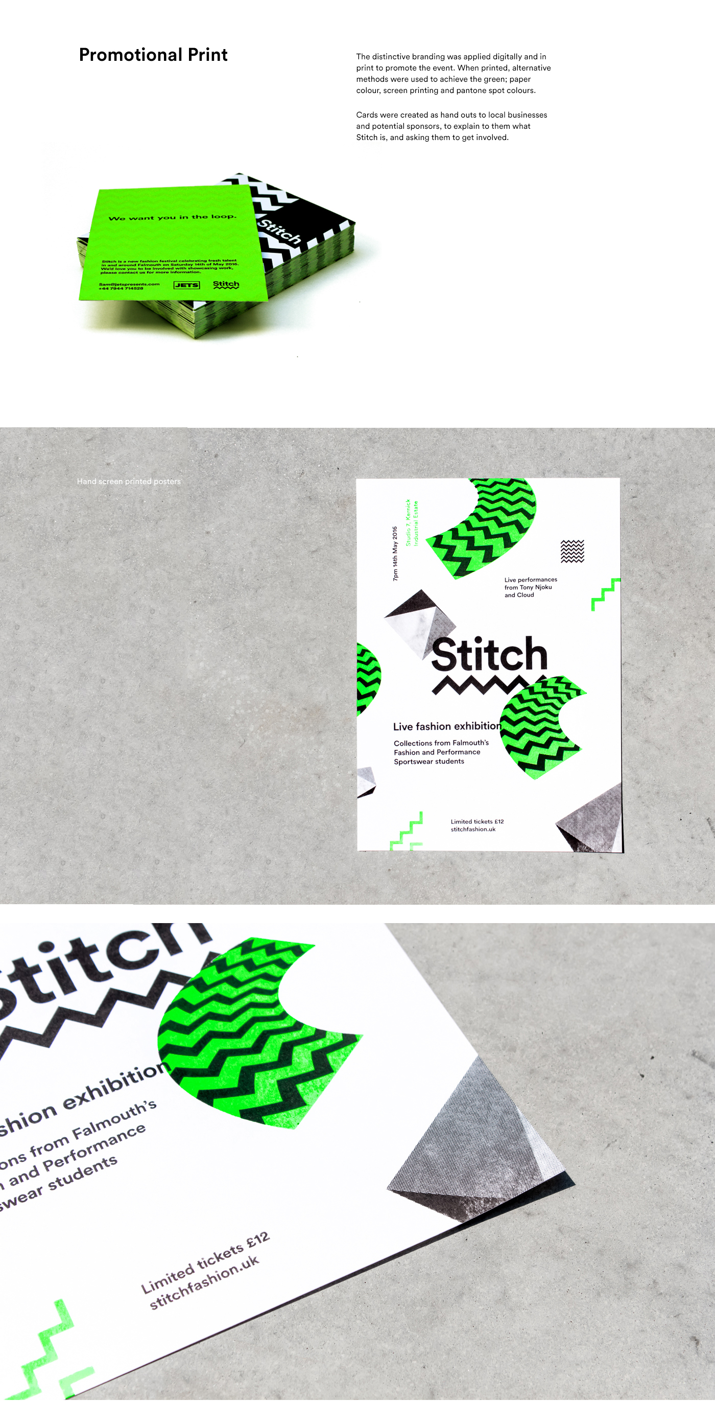 stitch fashion show florescent green Zig zag book Catalogue pattern circular Event screen print pantone