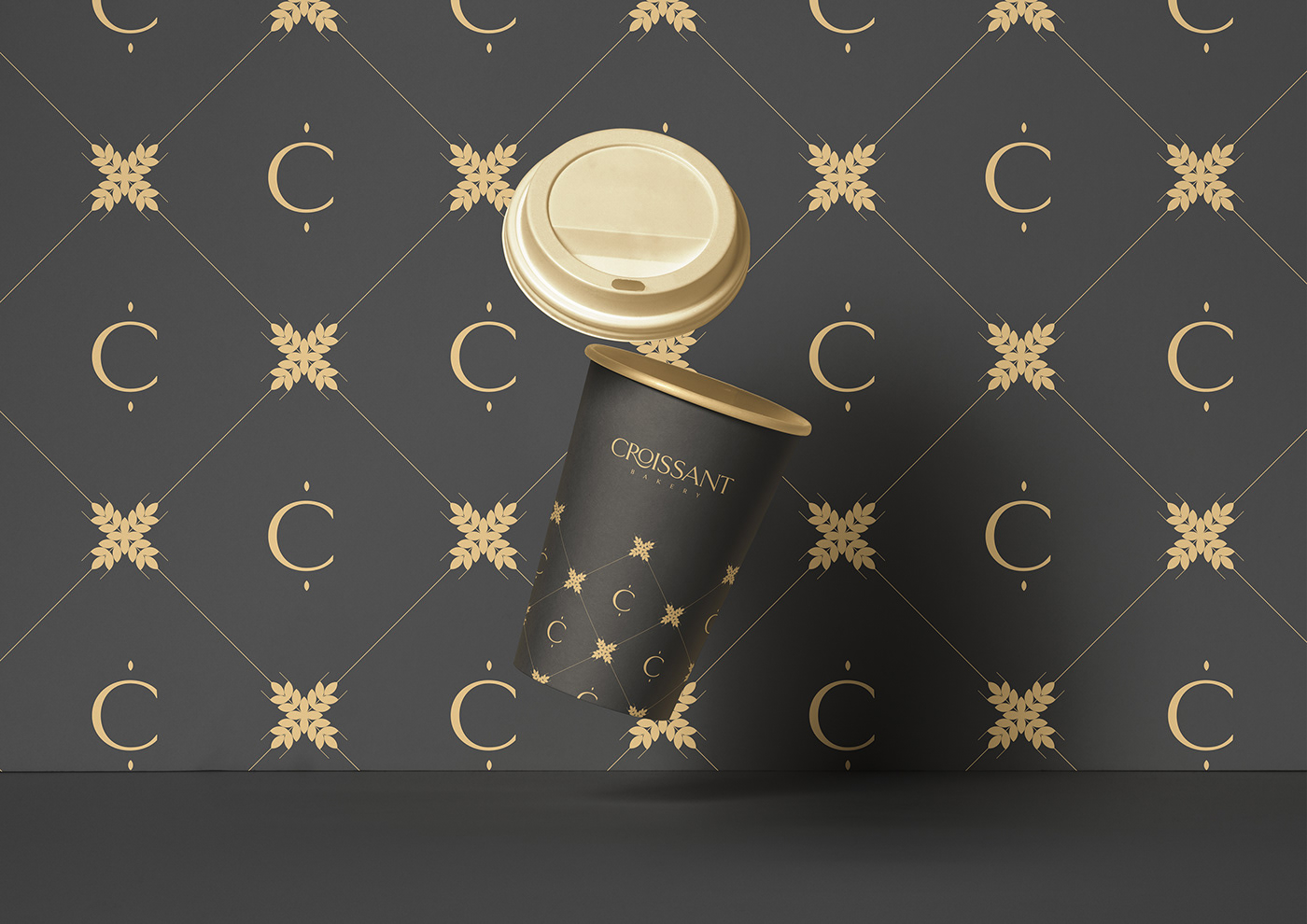 bakery cafe Coffee croissant design elegant French gold Logotype minimal