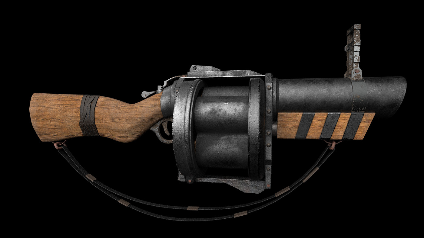 Gun Weapon game 3d modeling Maya Substance Painter texture light