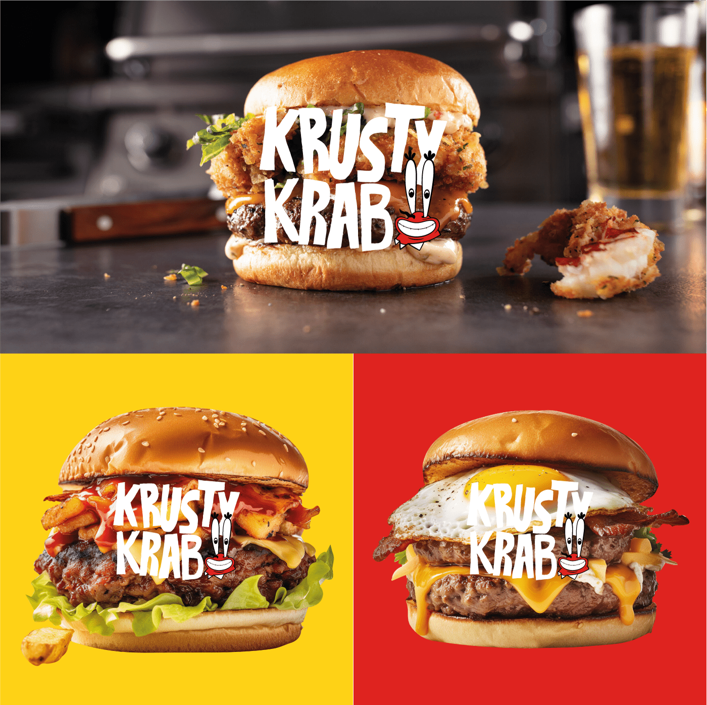 spongebob hamburguer Fast food rebranding Krusty Krab adobe illustrator visual identity brand Logo Design brand identity