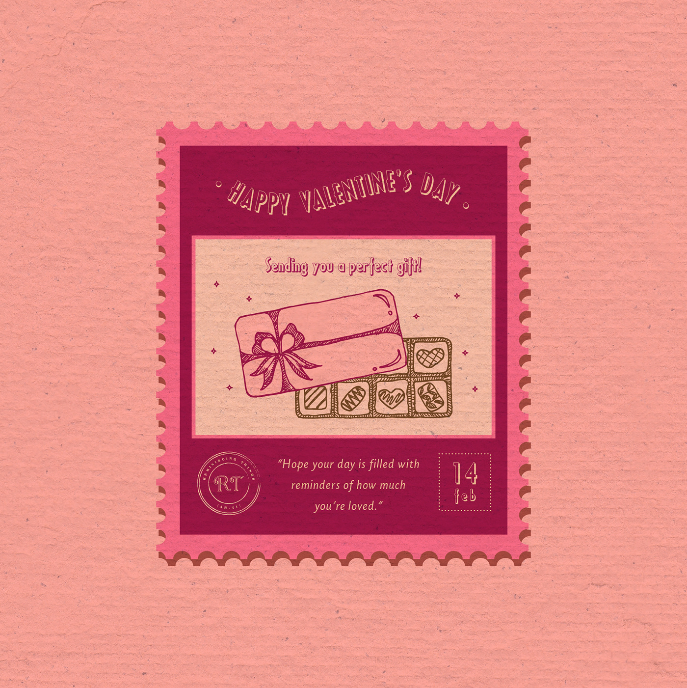 digital illustration pattern pink Retro romantic valentine greetings Philately Post Stamp stamp