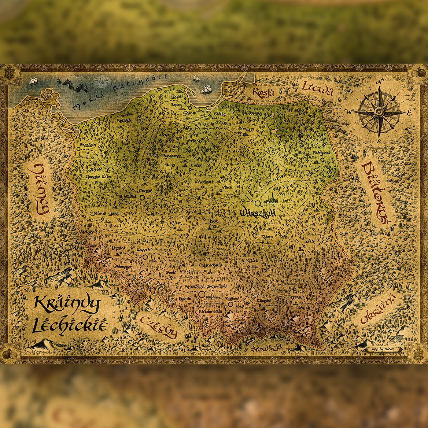 artwork cartograp fake fantasy lord of LOTR map poland Tolkien vintage