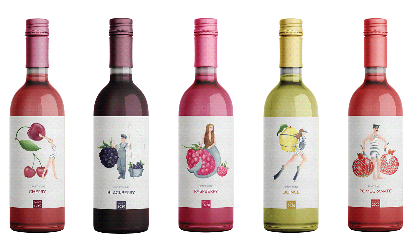 brand Character design  Fruit ILLUSTRATION  Label Packaging product sea style wine wine label