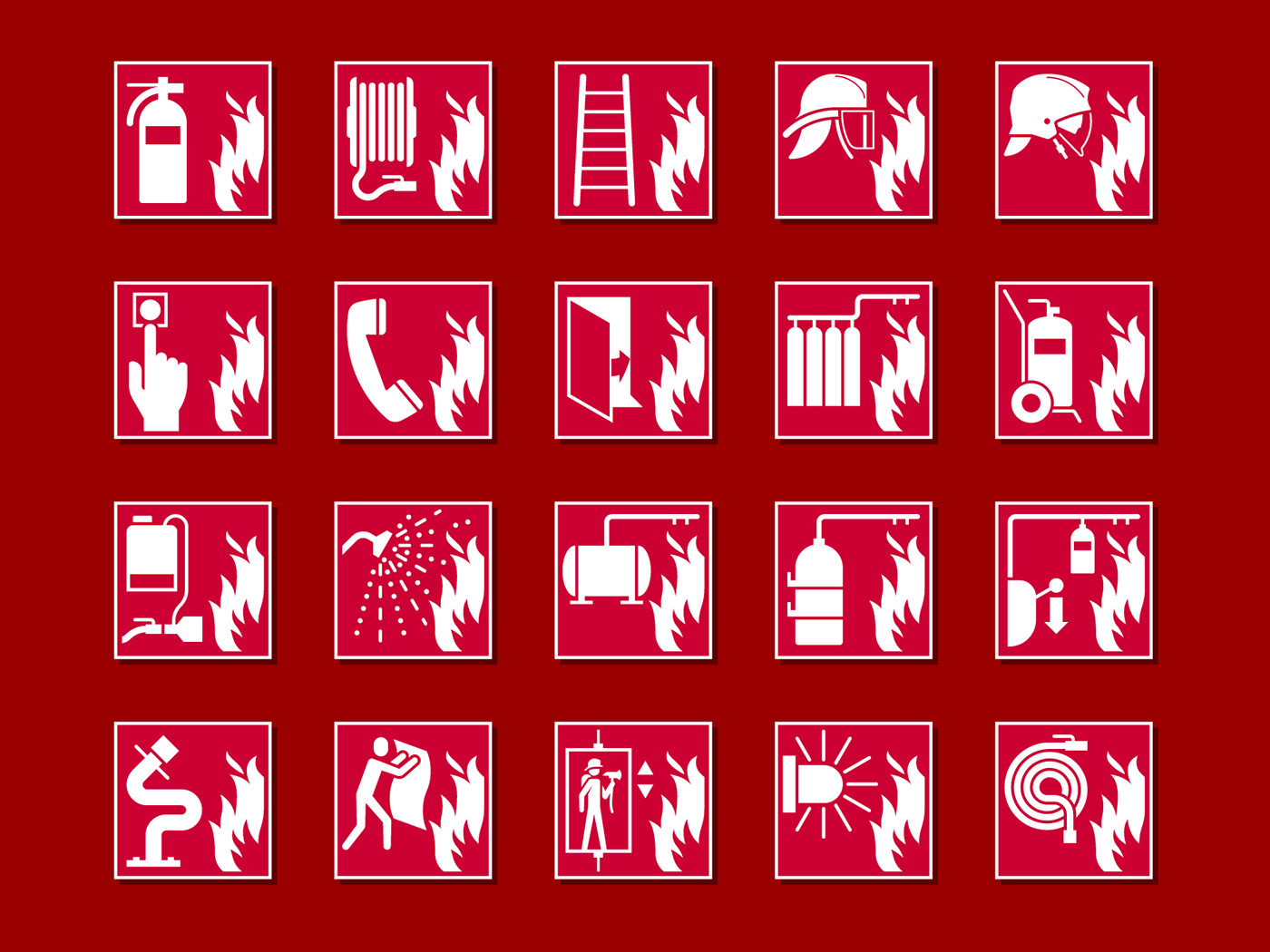 emergency Firefighter fireman health and safety Icon icon set iconography signs symbols vector