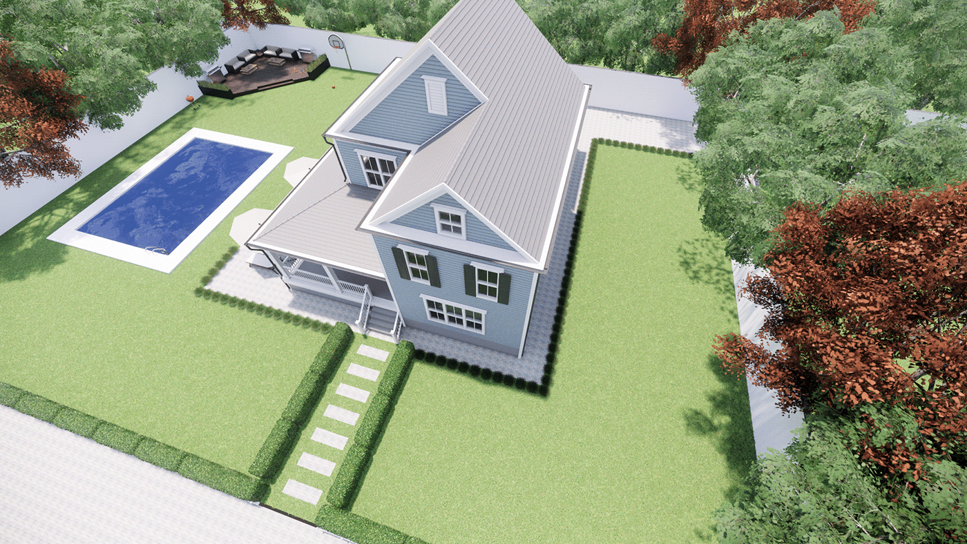 3D model american style architecture design enscape house Landscape revit swimming pool Villa