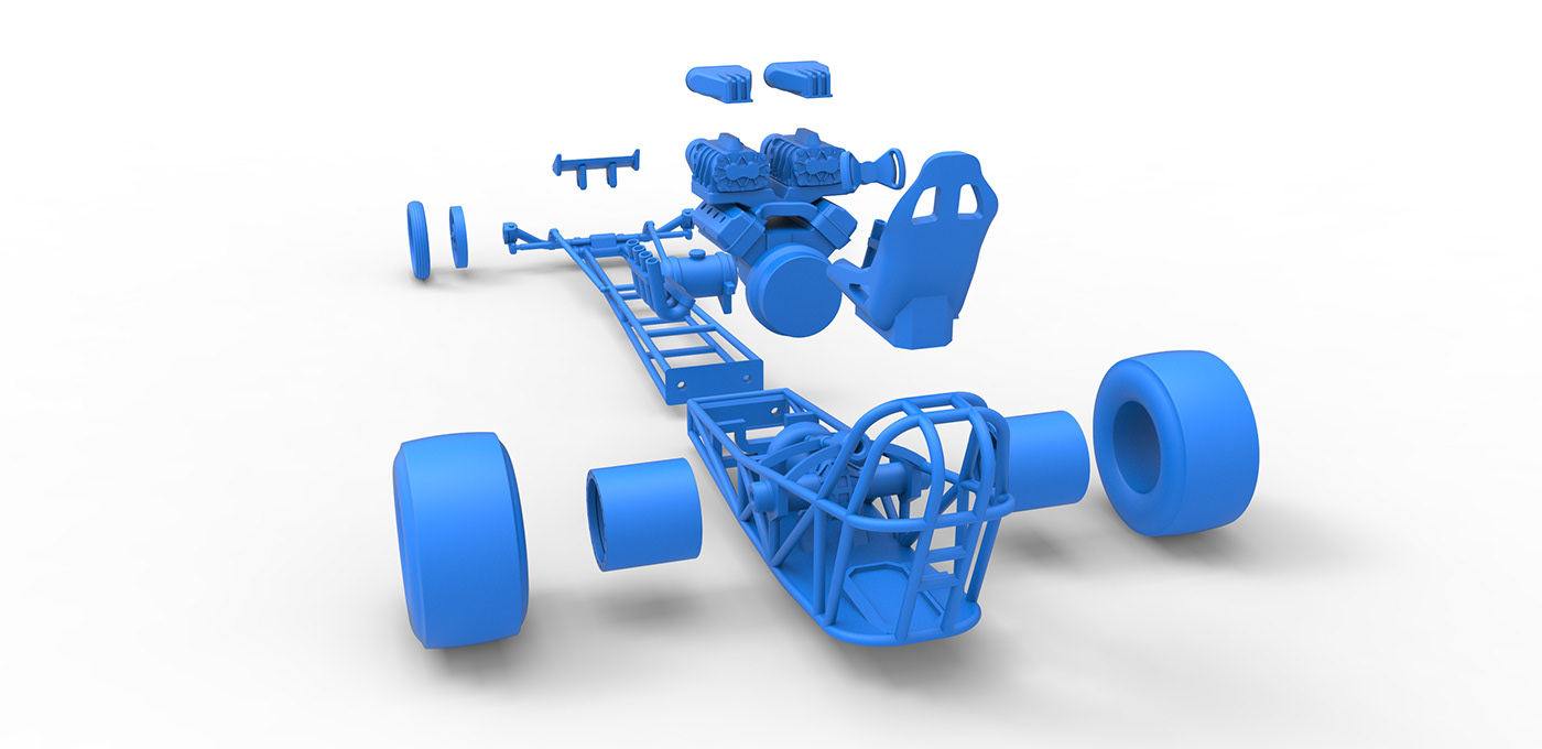 3D printable Drag dragster front engine dragster race car toy v8
