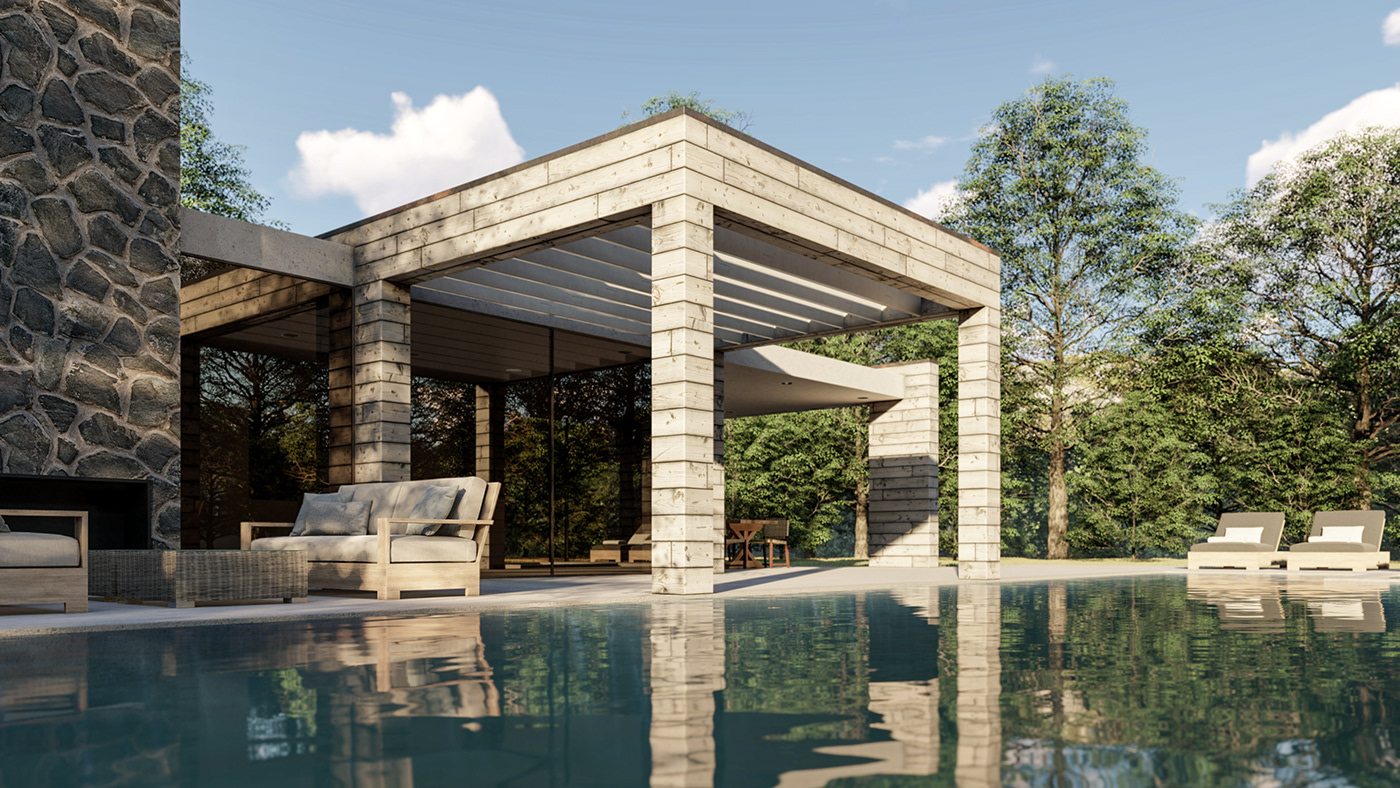 realtime Pool luxury trees water GPU SketchUP 3D archviz
