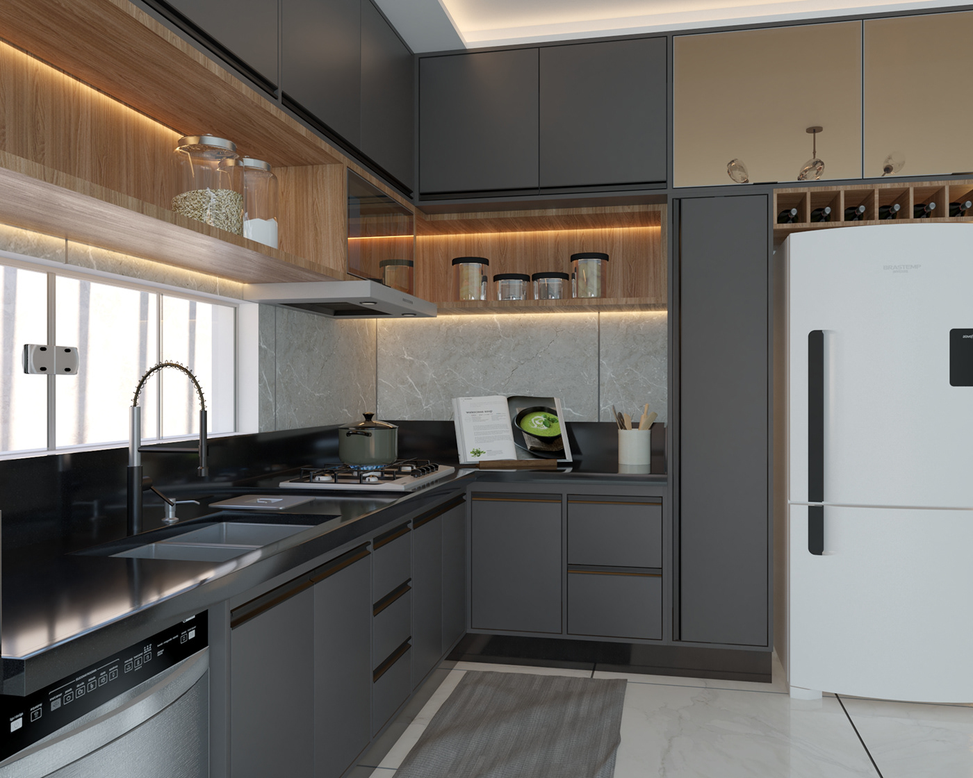 kitchen cozinha Cozinha Planejada interior design  Render vray architecture 3D rendering arauco