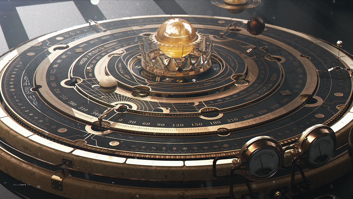STEAMPUNK Victorian 3D tech astrolabe Orrery Scifi hard surface Classic UI