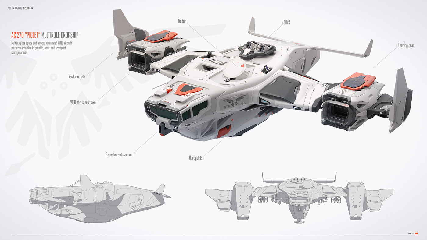 spaceship Scifi 3D 3dcoat starship Aircraft gunship dropship Jet concept art
