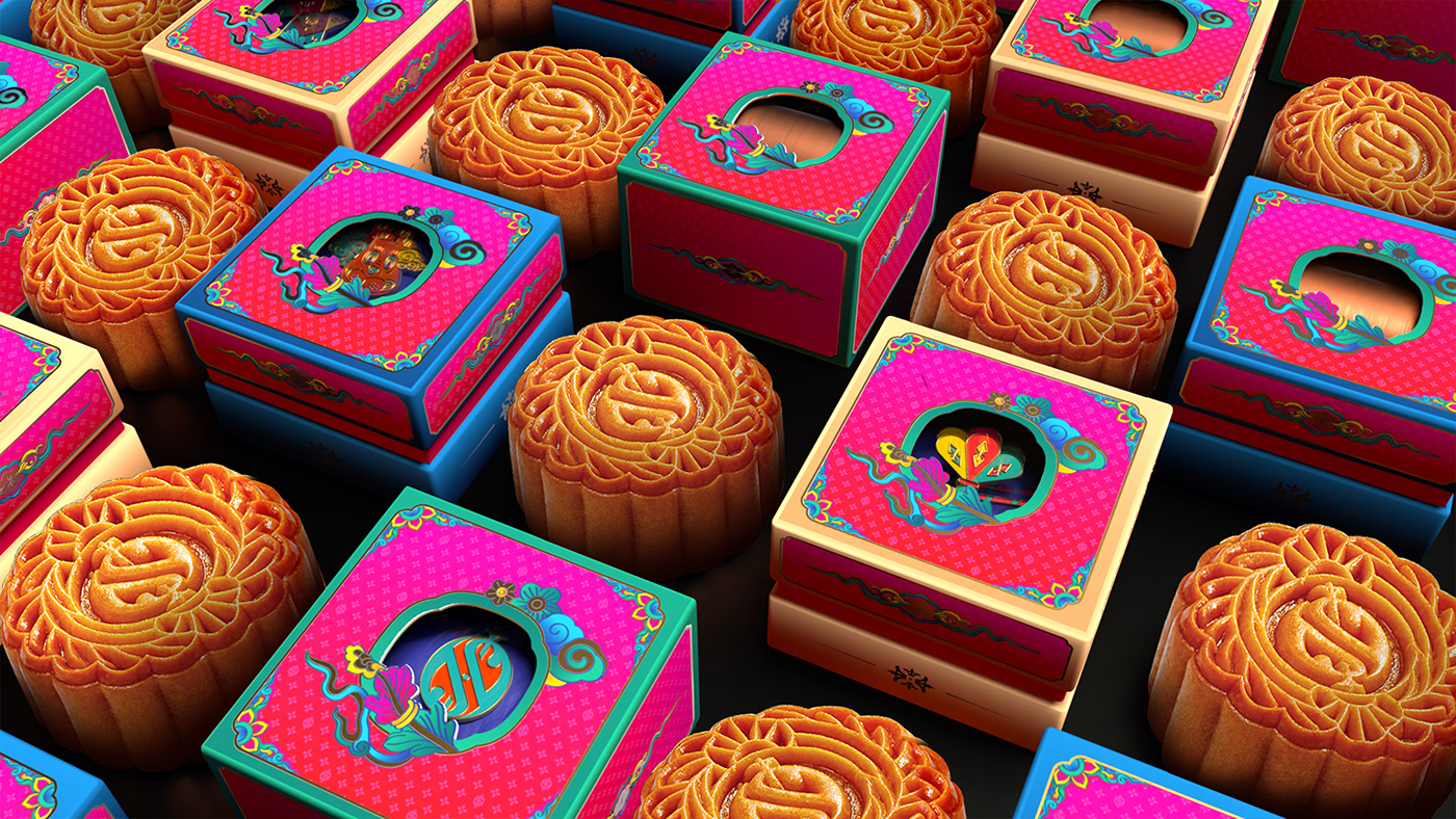 3D c4d graphic design  ILLUSTRATION  mooncake Packaging product design 