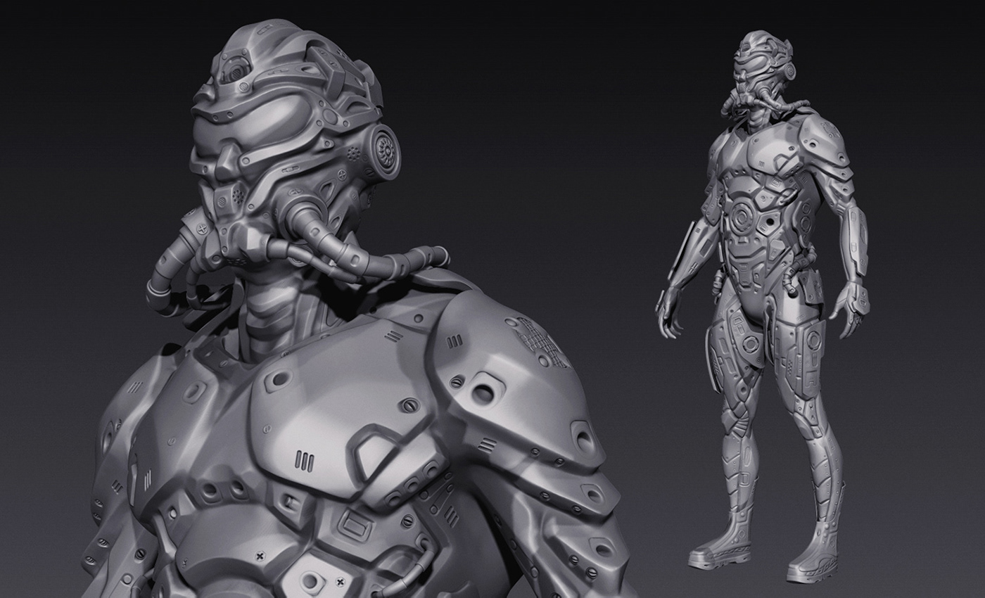 characters concept art science fiction artwork poster Character Sculpt stylized HardSurface costume