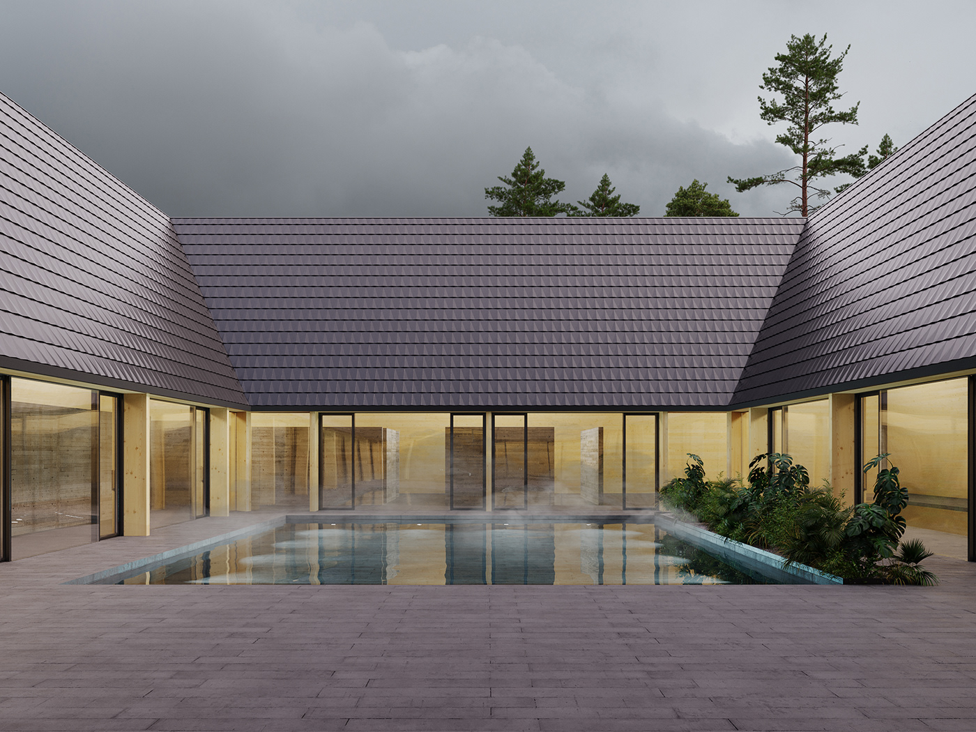 3ds max architecture archviz award winning CGI Spa tondach visualization Wellness roof