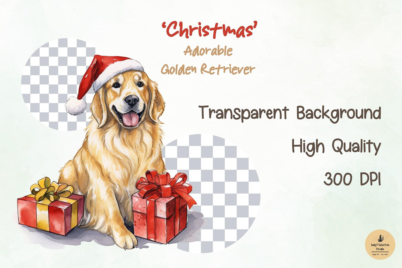 dog Christmas puppy GOLDENRETRIEVER Pet watercolor Digital Art  ILLUSTRATION  Holiday new year