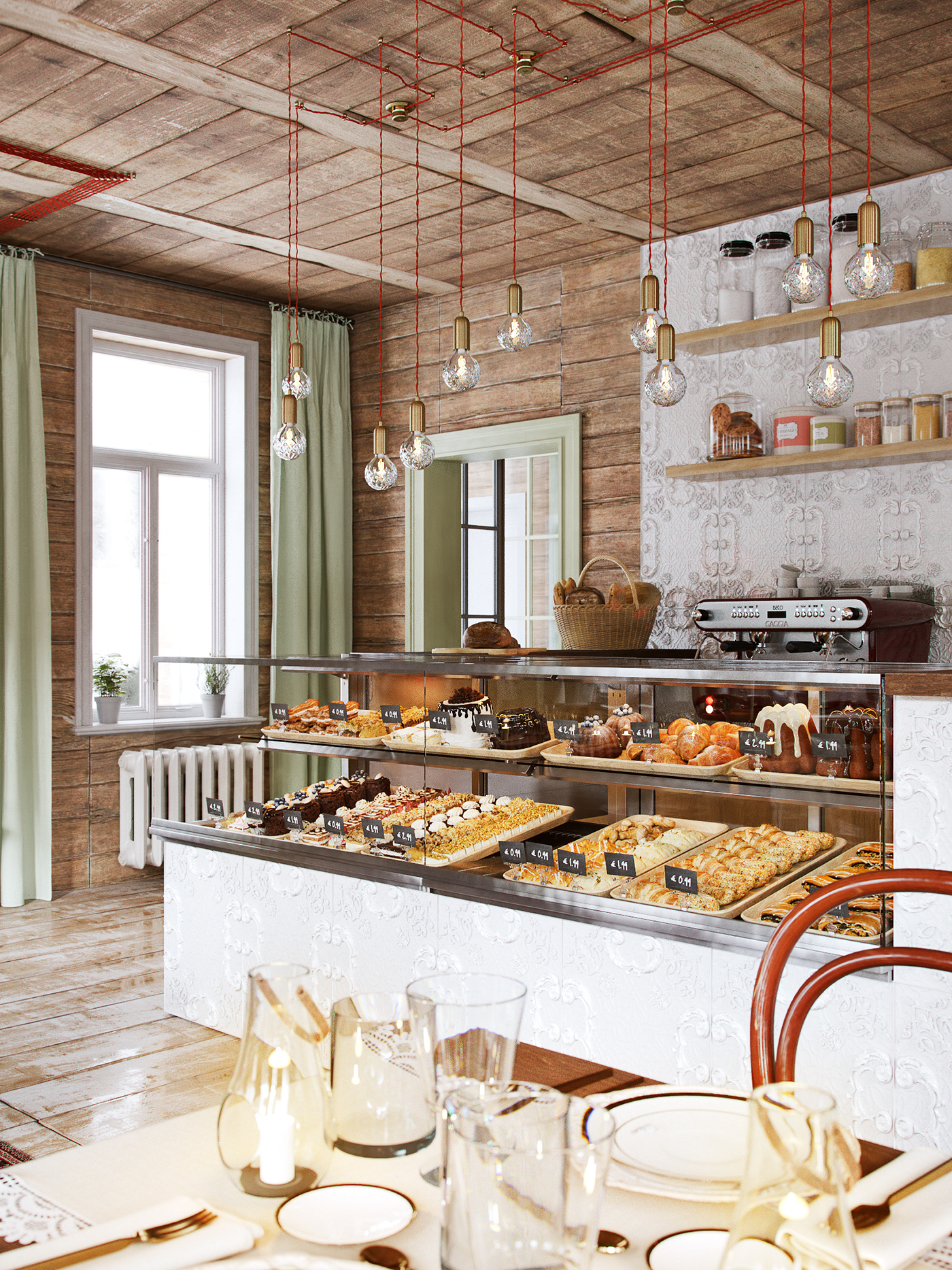 backery Interior design Sweets corona CoronaRender  winter cozy cafe