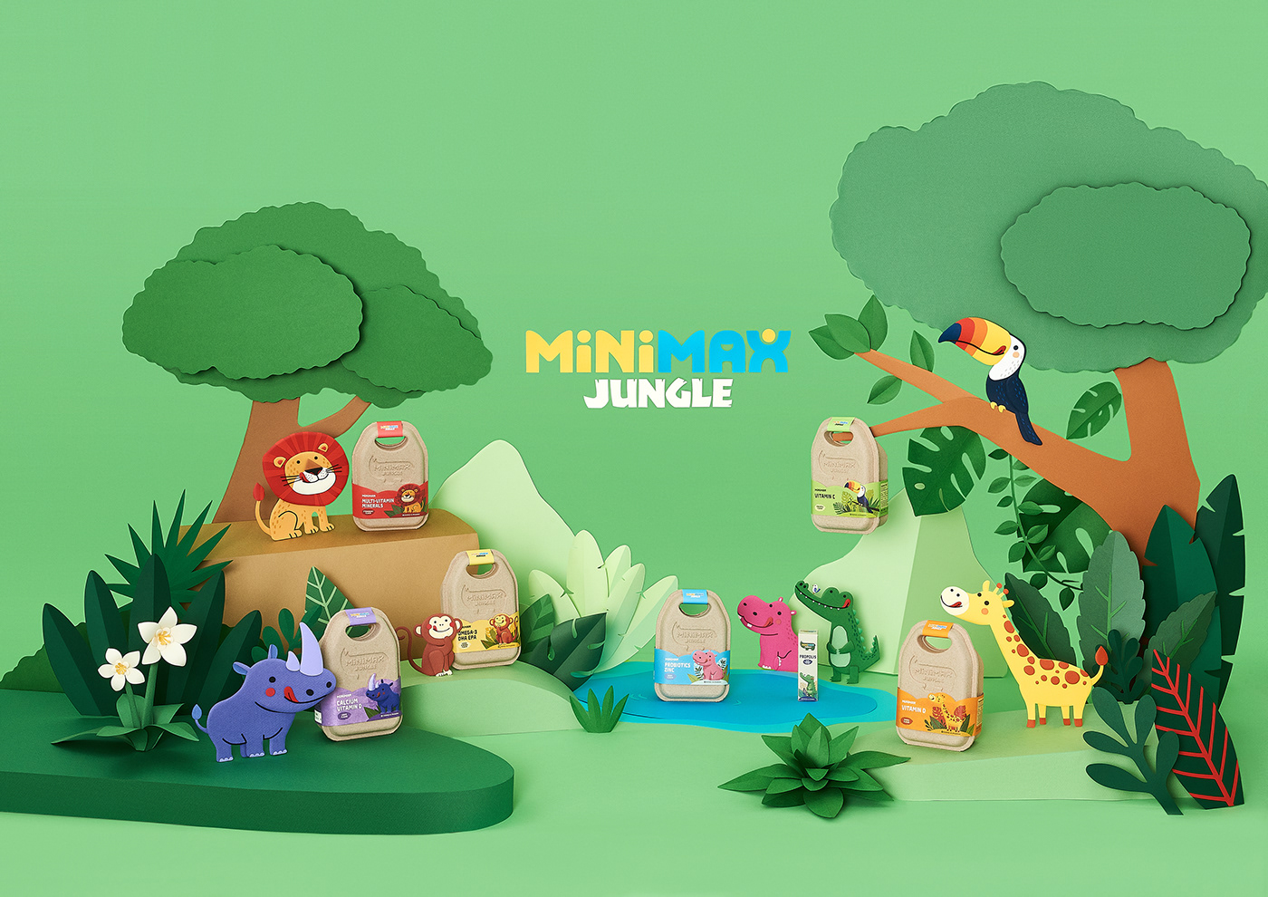 3D advertisement animal craft jungle paper art paper artist paper set design papercraft set design 