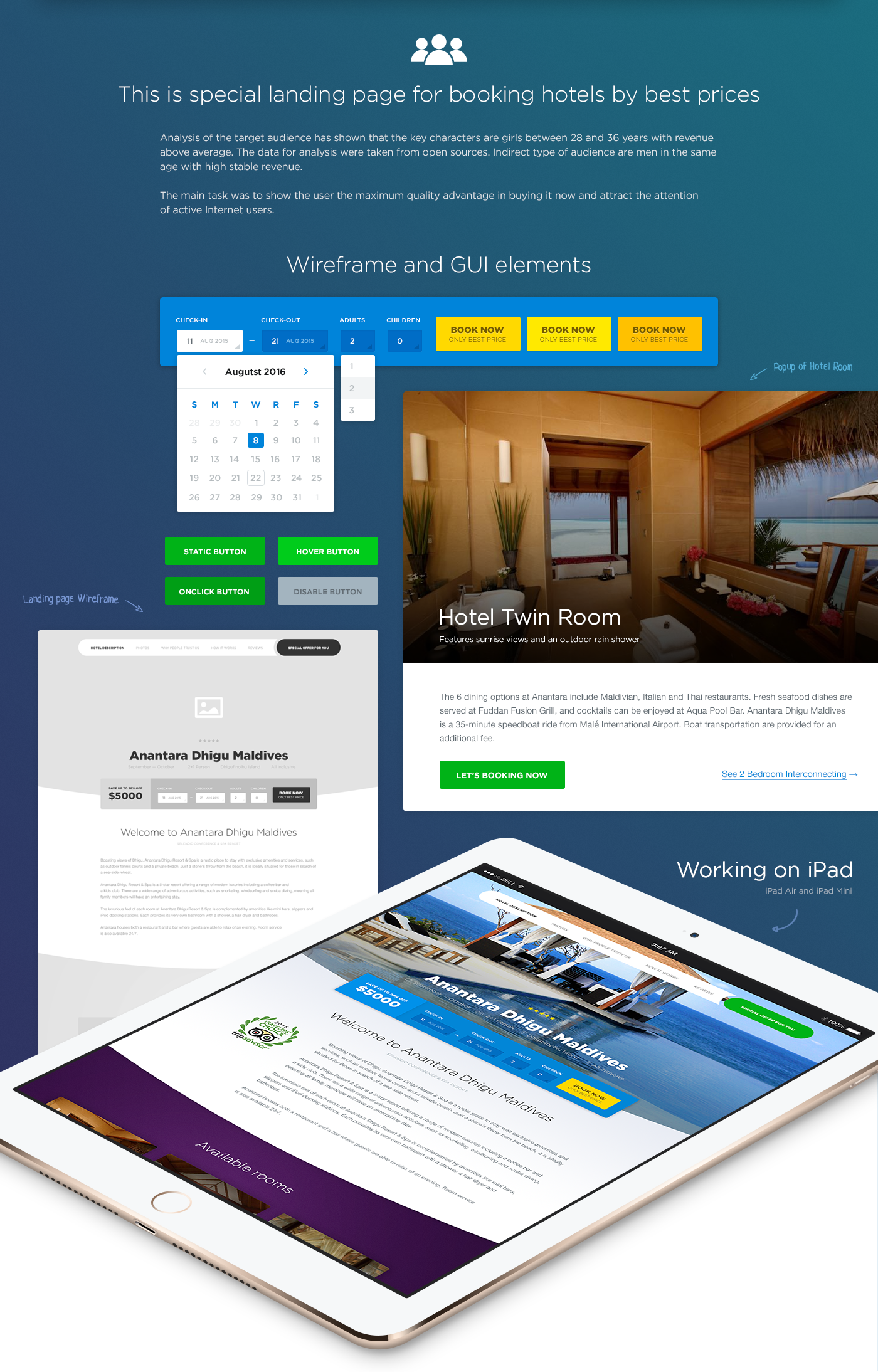 landing Booking hotel vacation photoshop wireframe GUI UI ux