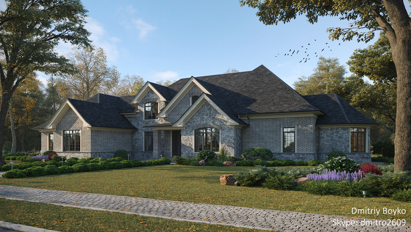 3D Rendering visualisation house american style hose 3d визуализация  дом американский стиль