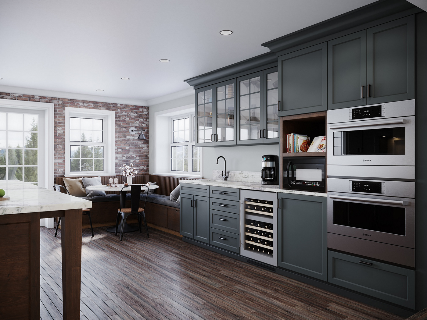 3D Cabinets CGI design ideas Interior kitchen renovation visual walnut