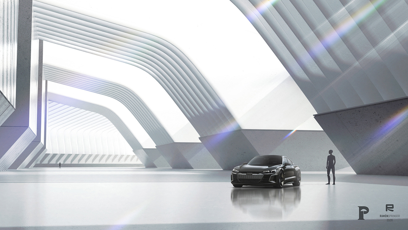 architecture Audi automotive   commercial conceptart hangar setdesign VW
