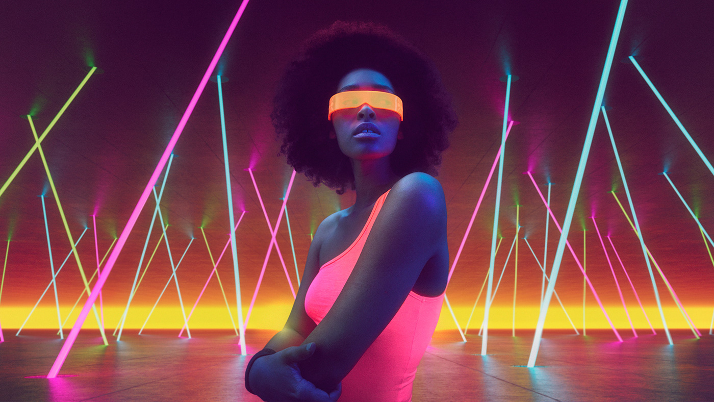 3D CGI futuristic neon people Sportswear wave