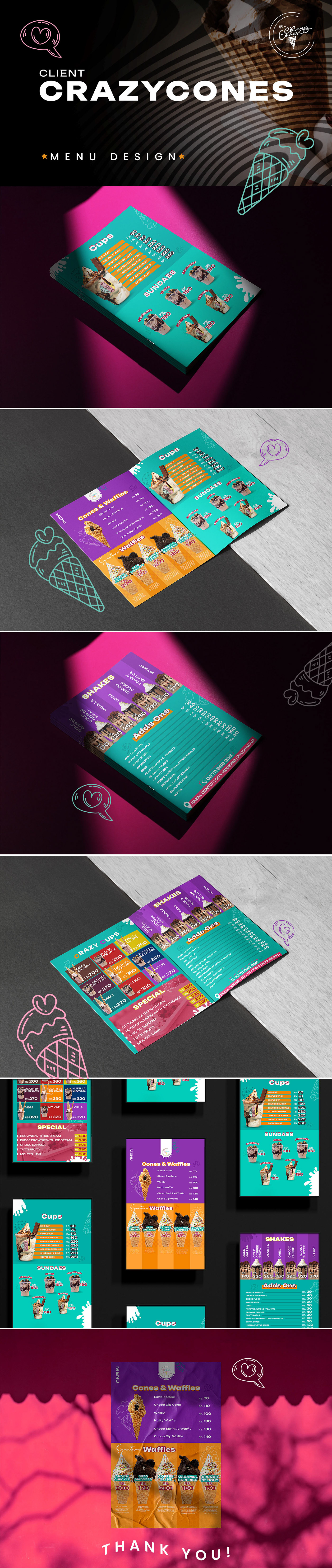 Advertising  Brand Design corporate design Food  menu designs typography   colourfull icecream restaurantmenu