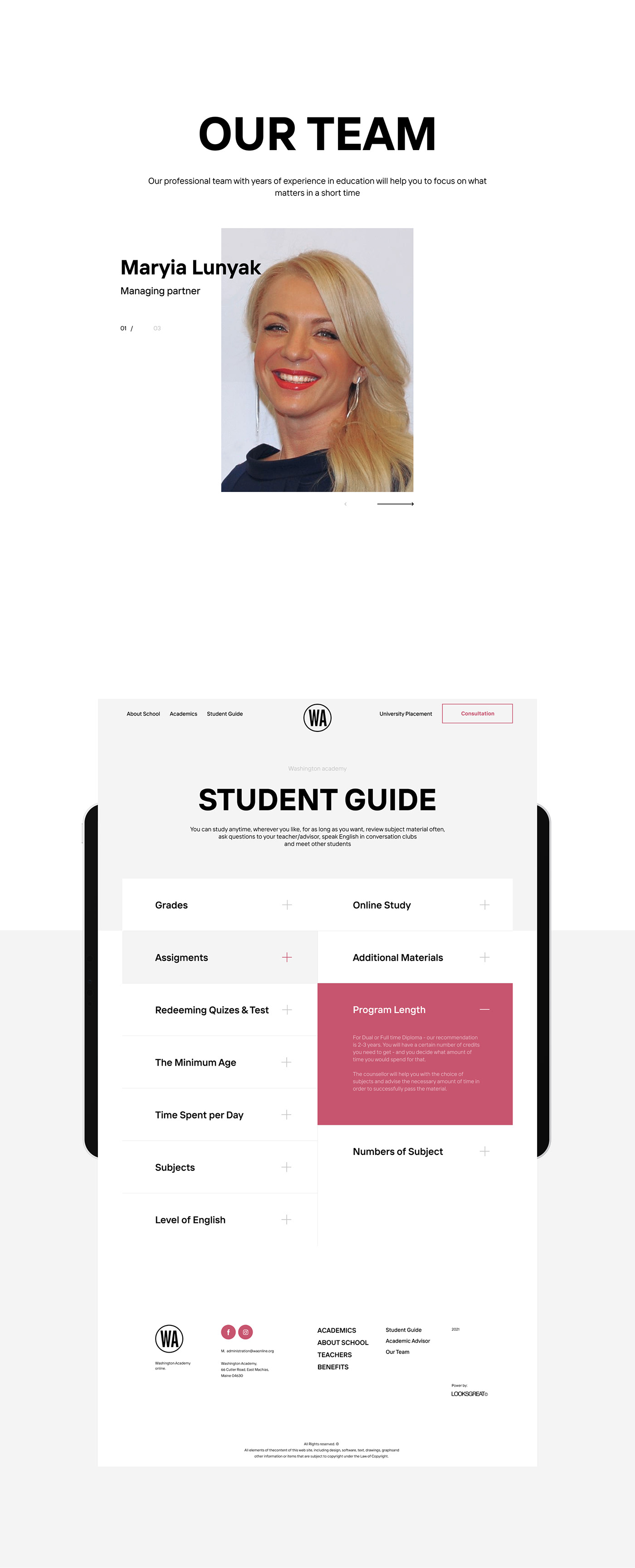 academy brand courses Education online school swiss typography   UI/UX Website