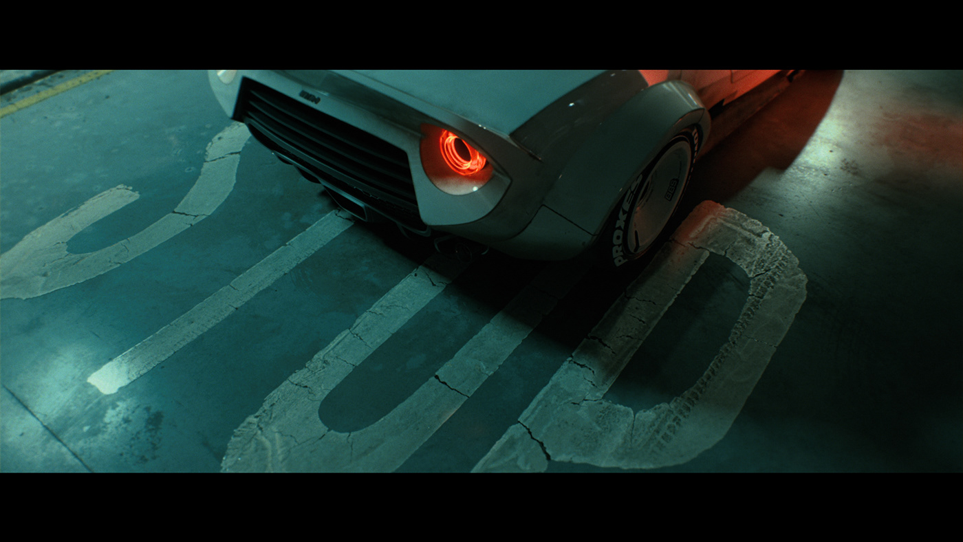 automotive   Cyberpunk enviroment fullcgi neon night parking rain sci-fi wet