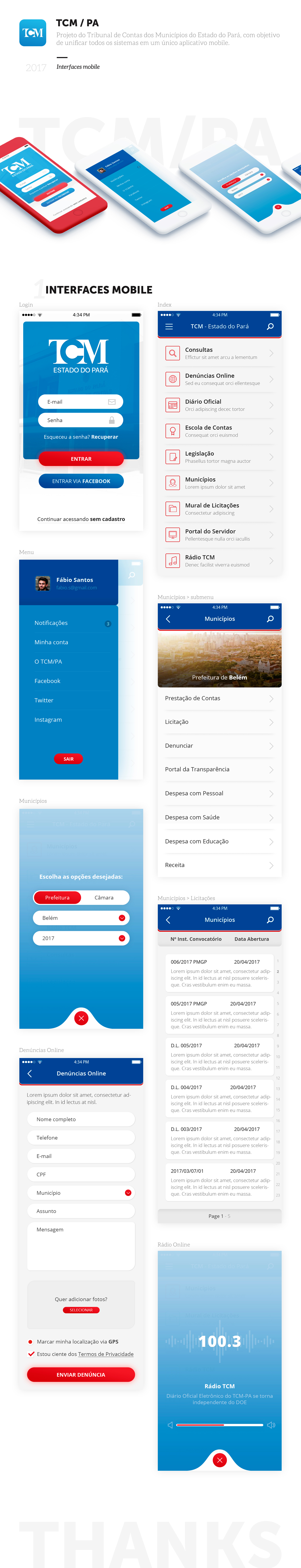 TCM tribunal de contas para mobile design Interface app aplicativo ios android