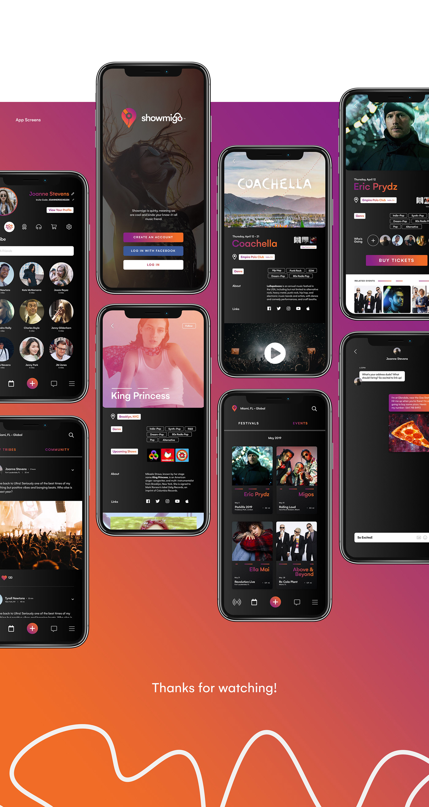 showmigo music app UI ux social media minimalist branding  sketch Social app