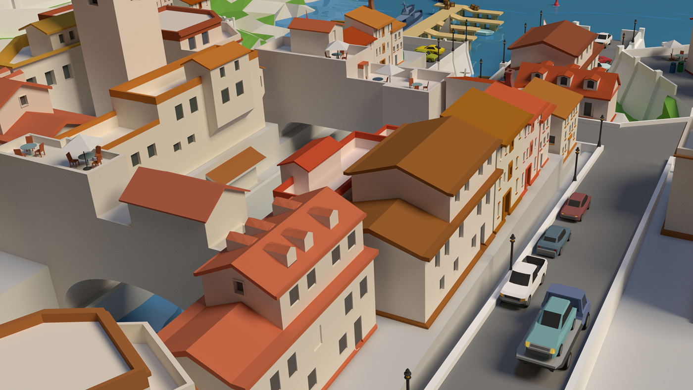 blender 3D animation  city Coast lighthouse