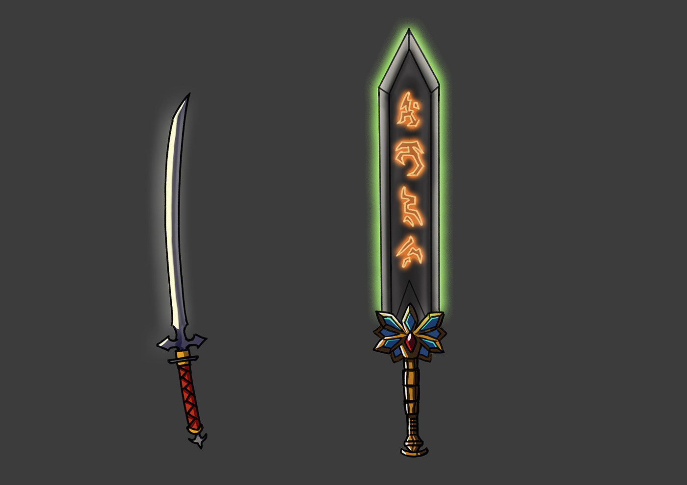 digital art weapons design concept Swords game assets fantasy 2D