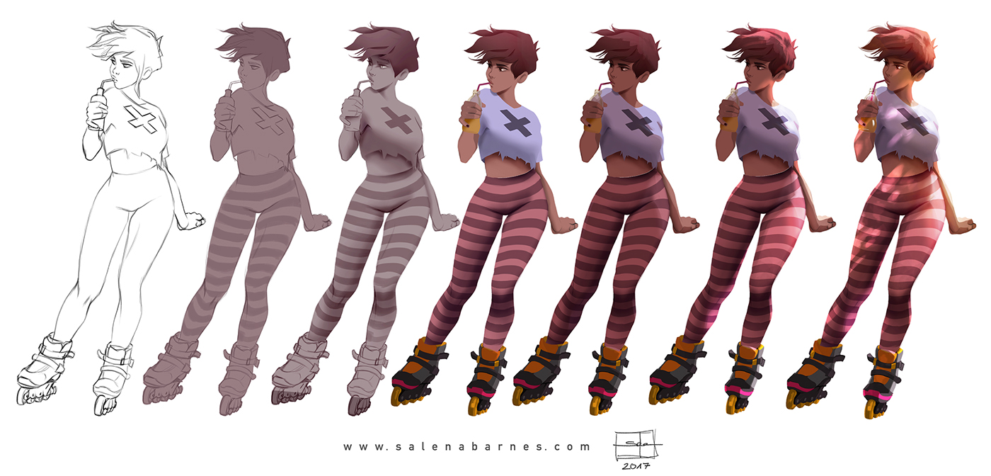 animation  characterdesign rollerblades skate inlineskates summer Fun Cartoony girl Digital Art 