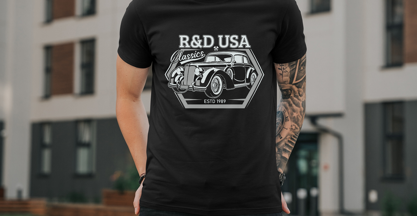 Vintage Classic Car T-shirt Design, R&D USA