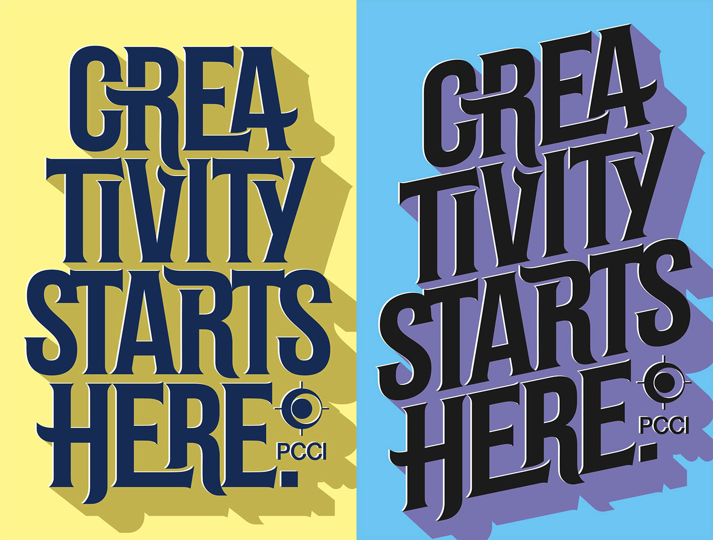 Creativity Starts Here flourishes Interlock PCCI sans serif serif slogan
