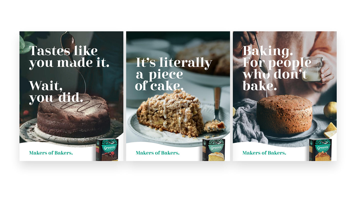Advertising Campaign baking branding  cake mix digital Greens makers of bakers publicité ready-mix cake relaunch