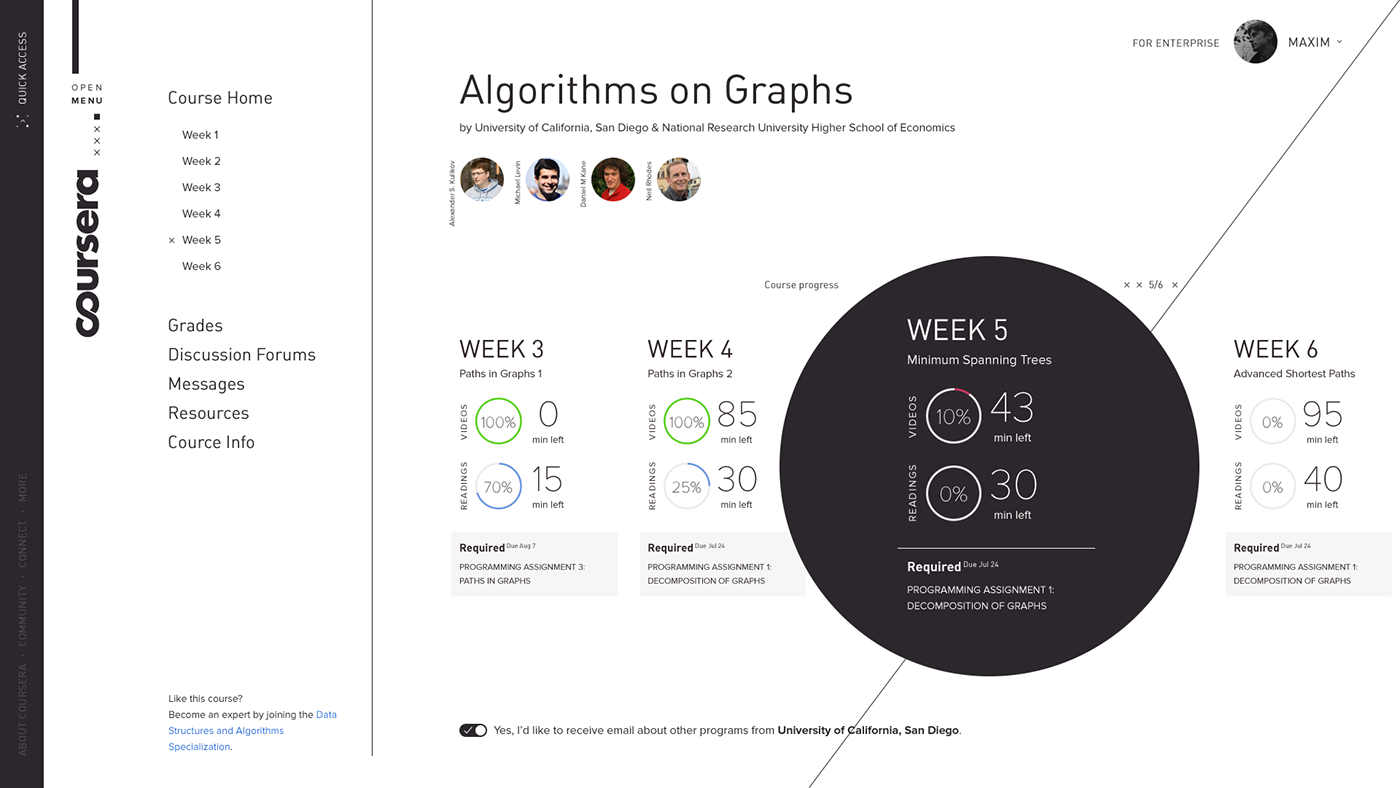 Coursera concept redesign Web UI visual 3D interaction Education course