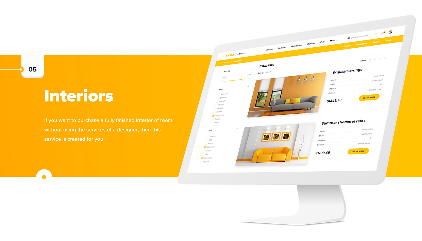 ikea UI ux redesign store furniture clean yellow Interface concept