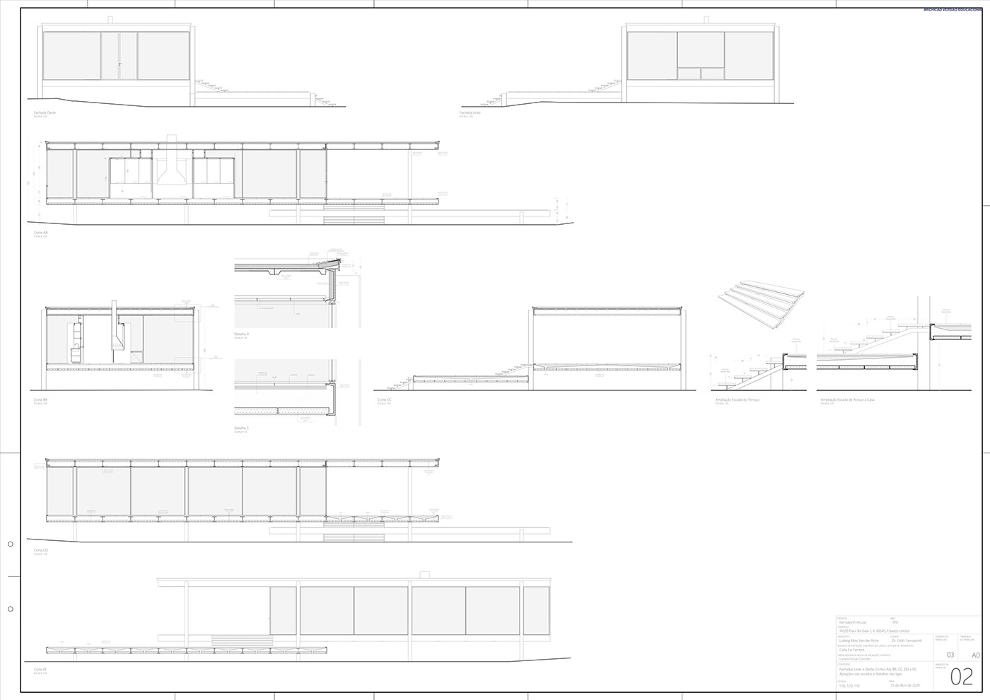 architecture farnsworth house mies van der rohe ArchiCAD redesenho